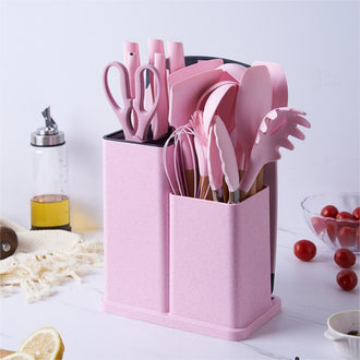 19 Pcs Kitchen Cooking Utensils And Knife Set With Block