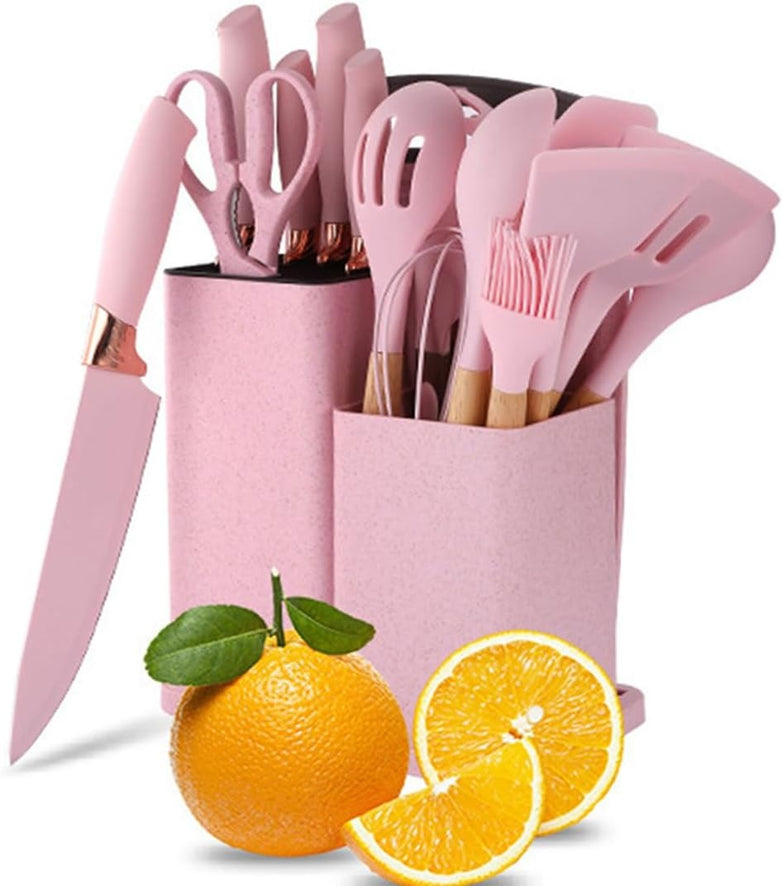 19 Pcs Kitchen Cooking Utensils And Knife Set With Block